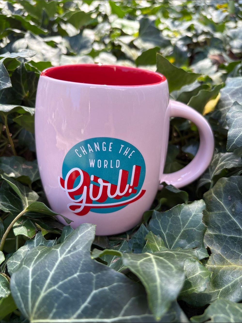 Pink Ceramic 'Change the World Girl' Mug with Red Interior